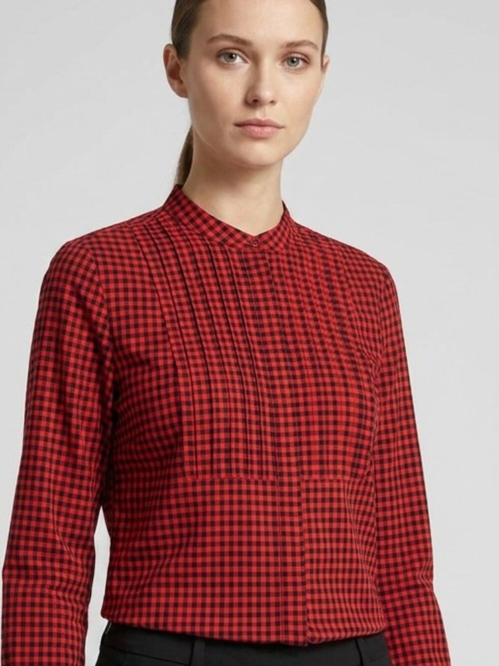 J.Crew Factory Drapey Tuxedo Gingham Plaid Blouse Red Black S